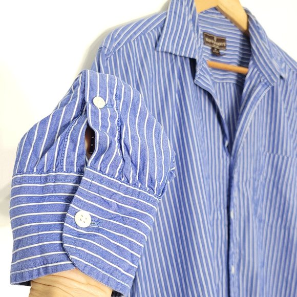 Steve & Barry's Men's Blue & White Striped Long Sleeve Button Up Cotton Shirt M - Picture 3 of 10